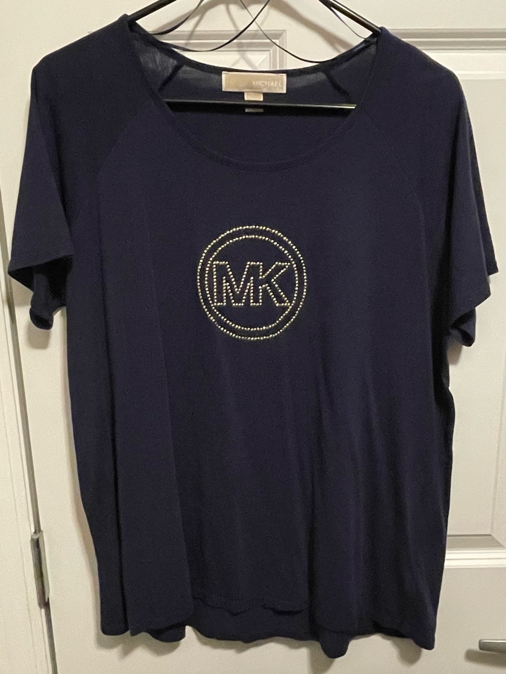MICHAEL Kors Navy Blue Studded MK Circle Logo Top 1X
